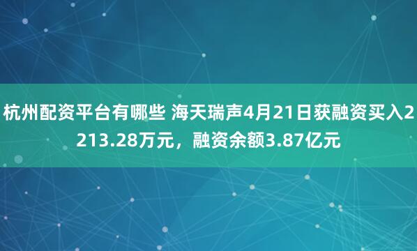 杭州配资平台有哪些 海天瑞声4月21日获融资买入2213.28万元，融资余额3.87亿元